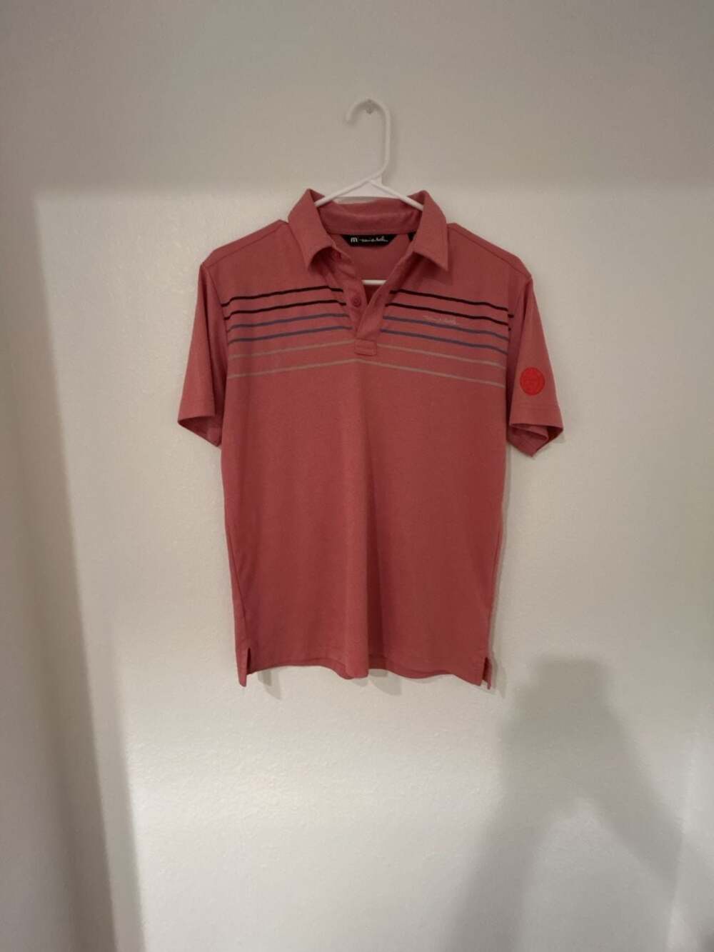 Travis Mathew Final Call Polo - Red Striped Men's Golf Shirt - Size L